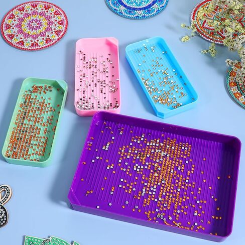 Prasacco 4 Pcs Diamond Art Trays, Colorful Rhinestone Tray Organizer Diamond Art Storage Containers Diamond Art Painting Kits Diamond Art Tools and Accessories for DIY Crafts Rhinestone Sorting Tray in Saudi Arabia