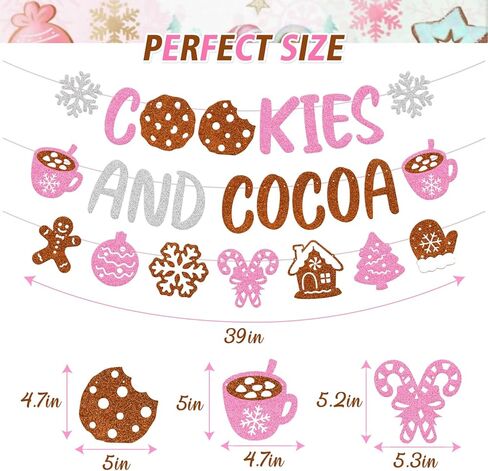 الكوكيز والكاكاو راية الزنجبيل رجل ندفة الثلج شجرة عيد الميلاد منزل الكاكاو كأس سانتا العكازات قفازات علامة للأطفال فصل الشتاء عيد الميلاد عطلة شريط الكاكاو الساخن ديكورات الحفلات لطيف (الوردي) in Saudi Arabia
