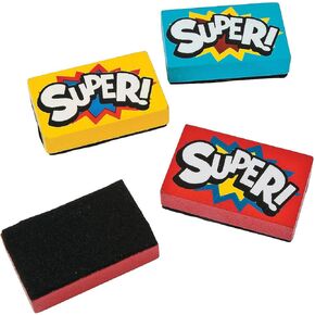 Fun Express Superhero Mini Dry Erase Eraser - 12 Pieces - Educational and Learning Activities for Kids