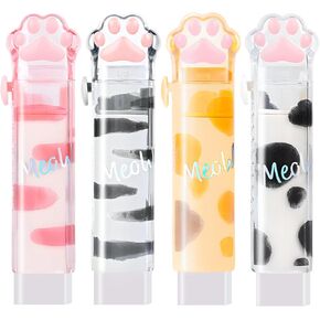Retractable Pencil Eraser, Cute Erasers,Cat Paw Eraser,Suitable for School Home Office Supplies, 4Pcs