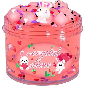 Jelly Cube Clear Slime Pack, Crunchy and Non Sticky Rabbit Crystal Slime, Pink Glossy Bunny Slime Kit for Girls, Perfect Birthday Party Favors Easter and Christams Gifts for Girls Boys Kids