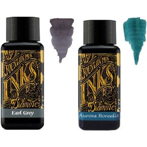 Diamine Fountain Pen Ink 30ml - 2 x Bottles - Earl Grey & Aurora Borealis