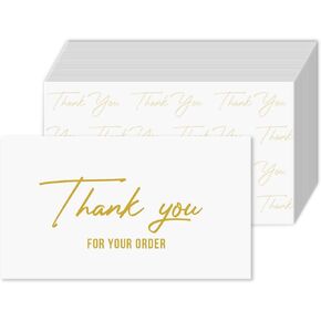Package Inserts - Thank You For Your Order Business Note Cards | Beautiful Customer Appreciation Writable Cards, Small & Large Businesses | 2 x 3.5" | Thick Card Stock | 100 Per Pack (Gold)