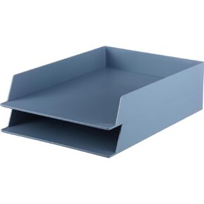 TecUnite 2 Pieces Stackable Letter Trays for Desk Blue File Organizer Desktop Rack Rectangular Plastic Desk Storage File Paper Organizer Tray for Office Classroom Desktop Holder Supplies Receipts