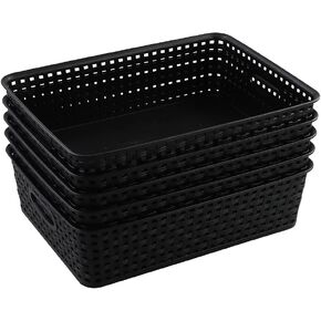 Black Plastic Office A4 Basket Tray, Desk Tray Organizer, 5 Packs