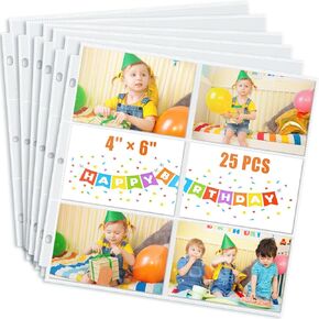 tutata 3x3 Photo Sleeves, 16-Pocket Scrapbook Refill Pages, Page Protectors Fit 12x12 3 Ring Album Binder, 25 Pack