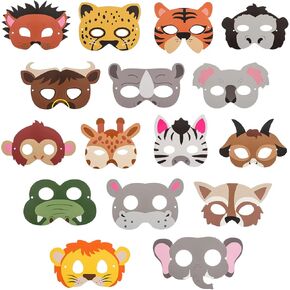 16 Pieces Animal Face Masks Set for Jungle Themed Birthday Party Supplies