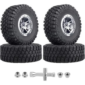 HobbyPark Pre-Glued 1/10 RC Short Course Truck Tires and Chrome Wheels 12mm Hex for Traxxas Slash 2wd 4x4 Vxl BL-2S Redcat Blackout SC Pro TR10 Losi 22S SCT 3S 4S Lipo Brushless Power (120mm Height)