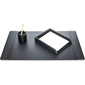 Genuine Top-Grain Black Leather 3-piece Desk Set