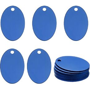 MECCANIXITY 24 Pack Oval Aluminum Blank Tags 38 x 25 x 1mm Engraving Stamping Blanks Metal Blank Label Dog Pet Tags for DIY Jewelry Stamping Tools, Blue