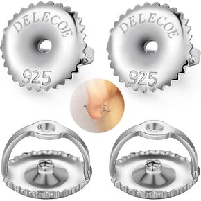 DELECOE 925 Sterling Silver Secure Screw on Earring Backs Replacement for Diamond Earring Studs, 18K Gold Hypoallergenic Screwbacks Locking Fit for 20 GAUGE Threaded Post（0.032''), 3-Pairs