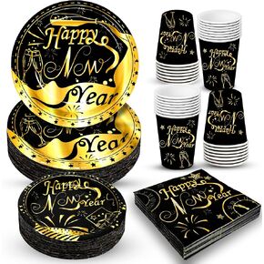 KatchOn, New Years Eve Plates and Napkins - Serve 16 Guest | New Years Eve Party Plates for New Years Eve Party Supplies 2025 | Happy New Year Plates and Napkins, Happy New Years Decorations 2025
