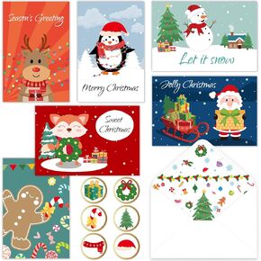 Christmas Cards with Envelopes, 36 Pack Cute Christmas Greeting Cards 4"x6" Merry Christmas Cards with Envelopes and Stickers Happy Holiday Cards for Family, Kids, Friends