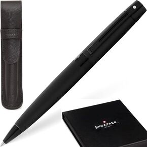 Sheaffer 300 Matte Black Lacquer Pen with PVD Trims and Matching Pouch gift Set (Rollerball)