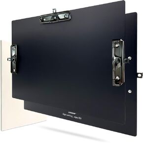 Three Clip Aluminum 11x17 Clipboard Metal Stainless Hangable Clipboards w/Notepad Art Pen Holder Extra Large Clip Board for Business Medical Professionals Workshop (Silver, A3-3Clip)