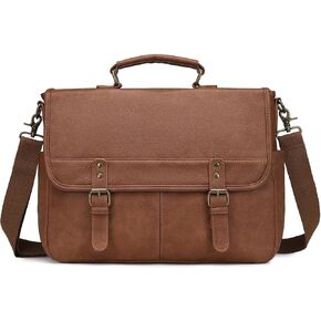 Leather Messenger Bag for Men, 15.6 inch Vintage Waterproof Laptop Briefcase, Mens Retro Business Computer Bag Satchel Shoulder Bags for Office/Business/Travel