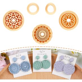 Puocaon Boho Polymer Clay Cutters - 5 Pcs Floral Clay Cutters for Polymer Clay Jewelry Making, Retro Dangle Earring Clay Jewelry Cutters, Embossed Cutters for Polymer Clay Earrings Clay Cutters Set