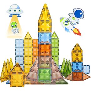 Magnetic Tiles Space Rocket Magnet Building Blocks Sensory Constrution Toys for Age 3-5 4-8 Boys Girls Christmas Birthday Gifts for Toddlers Space Exploration,Imagination, Inspiration