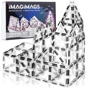 Magnetic Building Tiles, 38 Piece Transparent Clear Crystal Set for Boys Girls Kids, Educational Creative Learning Activity Building Block Toddler Toys, STEM, Children Ages 3 Years +