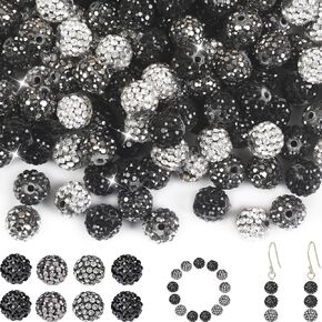200Pcs Rhinestone Beads 10mm Colorful Sparkle Round Shamballa Disco Ball Beads, Shiny Crystal Clay Pave Diamond Rhinestones Bead for Necklace Bracelet Earring Jewelry Making Supplies Party Decoration