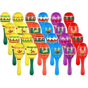 Hungdao 48 Pcs Mini Mexican Fiesta Wooden Maracas Bulk Wood Maracas for Kids Noisemaker for Fiesta Party Favors Cinco De Mayo Party Supplies Decor Taco Tuesday Event Luau Games (Vibrant Style)