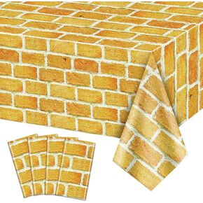 4Pcs Yellow Brick Tablecloths Brick Wall Table Covers Rectangular Brick Backdrop Decoration for Kitchen Halloween Thanksgiving Wizard Princess Holiday Party Supplies, 51 x 86.6 Inch (Yellow Brick)