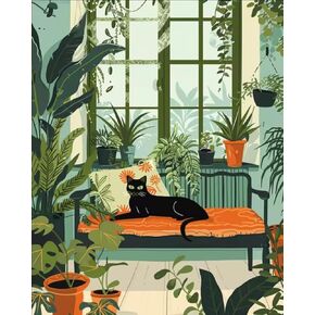 MXGESIOY Paint by Numbers Kit for Adults and Beginners, DIY Paint by Number Canvas Crafts Black Cat and Plants Oil Painting for Home Decor, 16 x 20 Inch