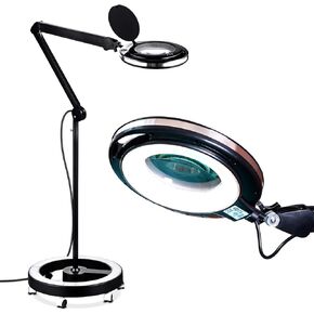 Brightech LightView Pro Magnifying Glass with Light and Stand, Magnifying Floor Lamp with a 6-Wheel Rolling Base for Facials, Lash Estheticians, Dimmable LED Work Light for Sewing, Crafts