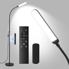 LED Floor Lamp, 18W 1800lm Super Bright Dimmable Floor Lamps for Living Room Bedroom with 1H Timer, Stepless Adjustable 2700K-6500K Colors & Brightness Standing Lamp with Remote & ON/Off Switch Black