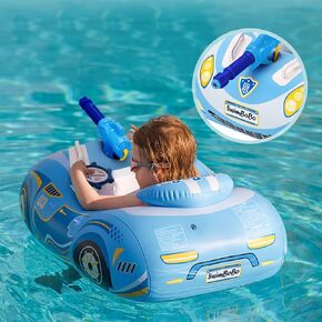 Car Pool Floats Kids with Water Gun, Inflatable Pool Floats for Toddlers 1-3 with Squirt Gun, PVC Baby Swimming Float, No-Rollover Toddler Pool floats Seat Boat with Handle for Boys Girls Age 2-4, 3-5