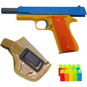 Foam Play Toy Gun-Realistic 1:1 Scale Colt 1911 Rubber Bullet Pistol with CP Camouflage Tactical Holster, Blue