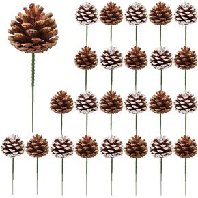 Fovths 24 Pieces Christmas Pine Cones Pick Pinecones Ornament Christmas Tree Decoration 2.4-3.1 Inches Pine Cones for Home Party Christmas Crafts (White, Natural)