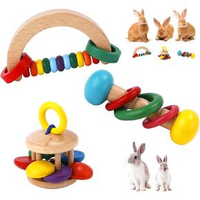 Wooden Bunny Toys for Rabbits Indoor, Rabbit Chew Toys for Teeth Rabbit Toys for Bunnies Boredom Bite-Resistant Guinea Pigs Toys for Chinchillas Hamsters Parrots Small Animals Playing Teeth Grinding