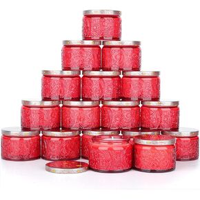 4 oz Sun Moon Stars Embossed Glass Candle Container with Lid, Labels and Packing Boxes - Pack of 18 (Blue)