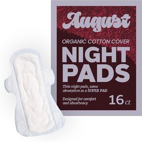 August Organic Menstrual Day and Night Pads, 100% Certified Organic Cotton, Compostable Wrappers, Toxin Free, Fragrance Free, Hypoallergenic, 20 Pads (12 Day, 8 Night)…