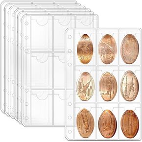 tutata Pressed Penny Album Sleeves, Suitable for A6 Binder, 9 Pocket Penny Holder Sleeves, Pressed Penny Holder for Collectors, 25 Pack