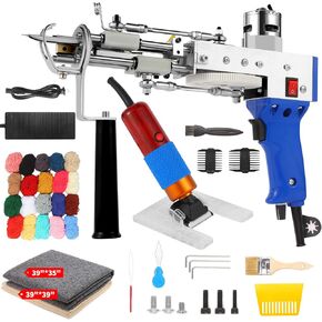 Vehipa Rug Tufting Gun with Carpet Trimmer Kit - 2 in 1 Cut Loop Pile Tufting Gun with Tufting Shears, Tufting Cloth, Yarn, Brushes, Scrapers for DIY Rug Making