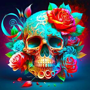 igoodom Skull Flower Diamond Painting Art Kit for Adults - Sugar Skull Diamond Art Painting for Beginners, 5D Full Drill Round Diamond Painting Gem Art for Home Wall Decor Gift 14x14inch