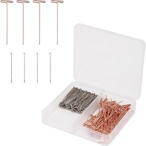 380pcs Straight Pins & T Pins, 26mm/1in 38mm/1.5in Stainless Steel T-Shaped Dressmaking Pins Wig Straight Pins with Clear Box for Blocking Knitting Sewing Tools Jewelry Modelling and Crafts Making
