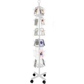 Tongmo Greeting Card Rack: Enhance Your Display with a 24-Pocket Rotating Countertop Solution for Postcards, Brochures, and Greeting Cards (White, 65"H - 24 Pockets)