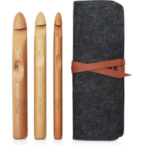 3 Pcs Large Crochet Hooks Giant Crochet Hooks Set Crochet Hooks Bamboo Crochet Kit with Felt Packaging Bag for Crochet Thick Blankets Carpeting Sweater Hat