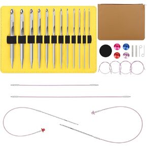 Aeelike Interchangeable Tunisian Crochet Hook Set, 12 Sizes Tunisian Crochet Hooks Set with Cables 3.0mm - 10.0mm Smooth Metal Ergonomic Crochet Hook for Making Blanket Scarves, Ideal Gift
