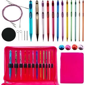 12 Size Tunisian Crochet Hook Set with Cable Aluminum Interchangeable Crochet Hooks Long Crochet Hook Inline Crochet Hooks 3mm-10mm,Comfortable to use/Lightweight