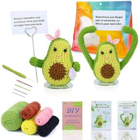 Juangfia Emotional Support Nuggets Crochet Kit, DIY Cute Stuff with Inspirational Cards, Knitting Ornaments for Desk Decor, Christmas Gifts for Women-with Step-by-Step Video Tutorials (2 Avocado)