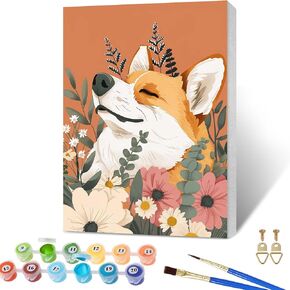 SKRYUIE Framed Paint by Numbers Kits for Adults Dog, Acrylic Flower Oil Painting by Numbers Kits for Beginner with Paintbrushes Brushes Art Canvas for Home Decor 7.87x11.81 inch / 20x30 cm v7