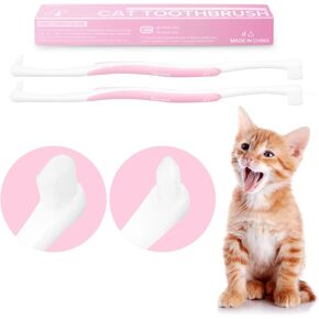2 Pcs Dual-Sided Cat Toothbrush with Micro Brush Head, Ultra Soft Nano Bristles Pet Toothbrush Kit, Kitten/Puppy Toothbrushes, Fit into Cats/Small Dogs Mouth, Avoid Bleeding Gums