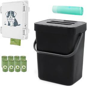 Small Dog Waste Station -1 Wall Mount Poop Bag Storage Dispenser -120 Count Pet Waste Bags -1.3 Gallon Doggie Poop Trash Can for Outdoor Or Indoor -1 Trash Bag Roll (Dispenser+Bucket+Bags)