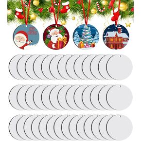 Duufin 60 Pieces Sublimation Ornament Blanks 3" Sublimation Christmas Ornaments Round Sublimation Blank Ornaments Bulk for Christmas Tree Décor, DIY Handmade Crafts(3 inches)