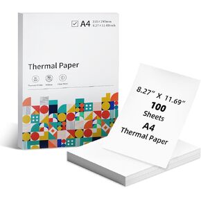 A4 Thermal Paper, 210 x 297 mm Folding Black Mark Thermal Paper for A4 Portable Thermal Printer, compatible with portable letter thermal printer, 8.27"×11.69" Size, Total 100 sheets, White