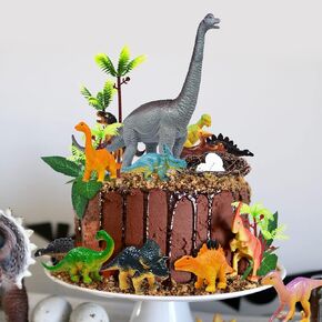 26 PCS Dinosaur Cake Toppers With Dinosaur Eggs Leaves Trees Cake Decorations For Birthday Party,Dinosaur Themed Party, Wild Animals Party,Kids Party Cake Decorations